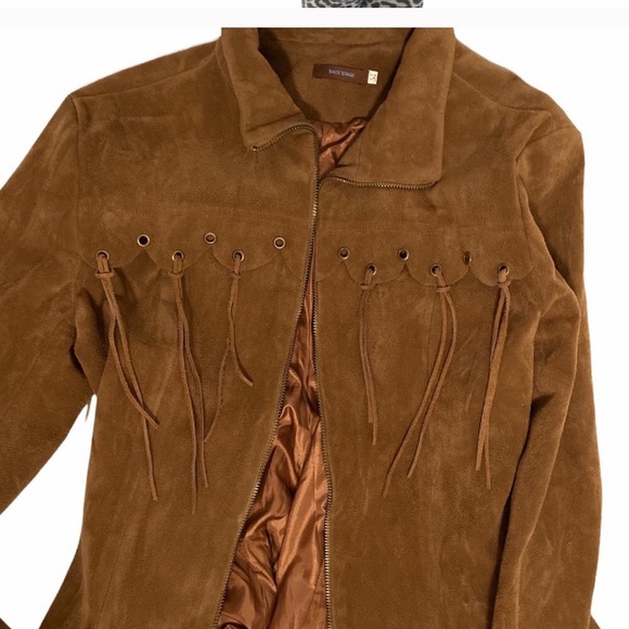 Faux Suede long brown coat with fringe size medium - Picture 10 of 12